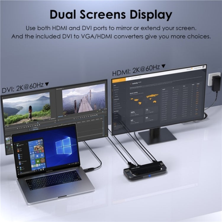 WAVLINK UG49DK4 Universal Laptop Docking Station Dual Monitor Supports DVI / HDMI / VGA(EU Plug) - free shipping - PMC Jewellery - Order now!