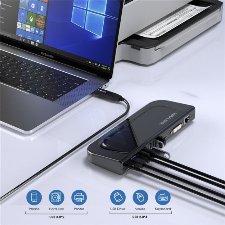 WAVLINK UG49DK4 Universal Laptop Docking Station Dual Monitor Supports DVI / HDMI / VGA(US Plug) - free shipping - PMC Jewellery - Order now!