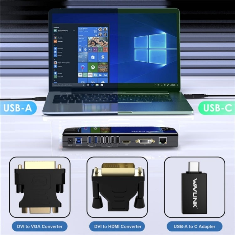WAVLINK UG49DK4 Universal Laptop Docking Station Dual Monitor Supports DVI / HDMI / VGA(EU Plug) - free shipping - PMC Jewellery - Order now!