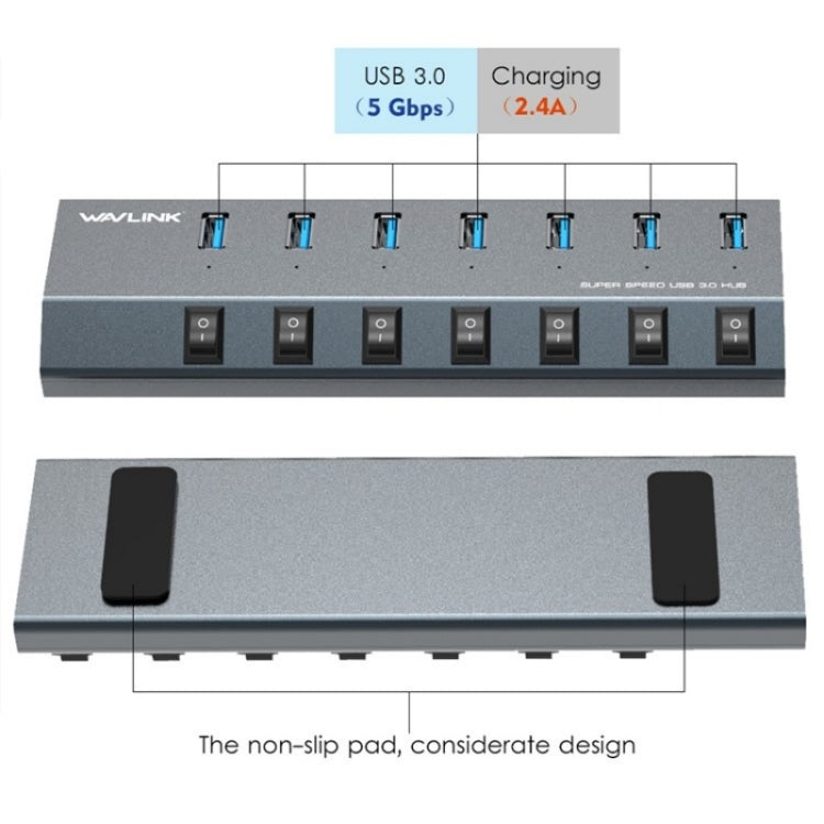 WAVLINK UH3076 5Gbps 7-port USB 3.0 Hub with Independent Switch and LED Indicator(AU Plug) - free shipping - PMC Jewellery - Order now!