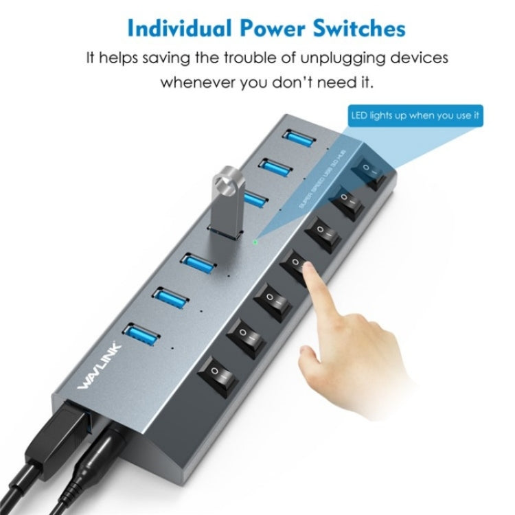 WAVLINK UH3076 5Gbps 7-port USB 3.0 Hub with Independent Switch and LED Indicator(US Plug) - free shipping - PMC Jewellery - Order now!