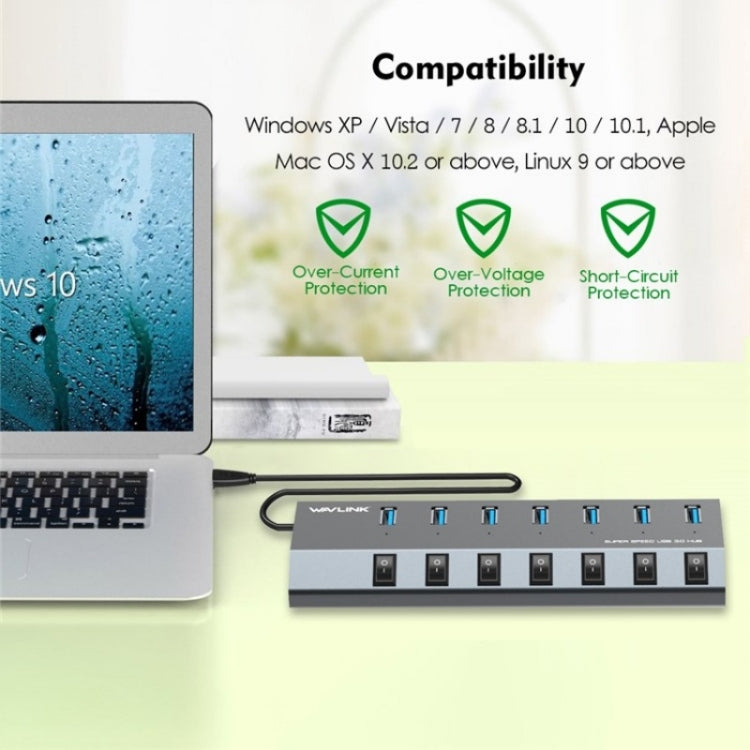 WAVLINK UH3076 5Gbps 7-port USB 3.0 Hub with Independent Switch and LED Indicator(EU Plug) - free shipping - PMC Jewellery - Order now!