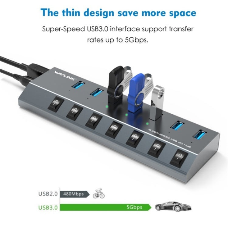 WAVLINK UH3076 5Gbps 7-port USB 3.0 Hub with Independent Switch and LED Indicator(EU Plug) - free shipping - PMC Jewellery - Order now!