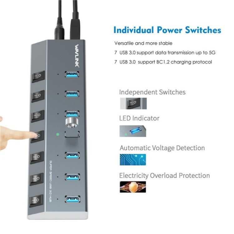 WAVLINK UH3076 5Gbps 7-port USB 3.0 Hub with Independent Switch and LED Indicator(AU Plug) - free shipping - PMC Jewellery - Order now!