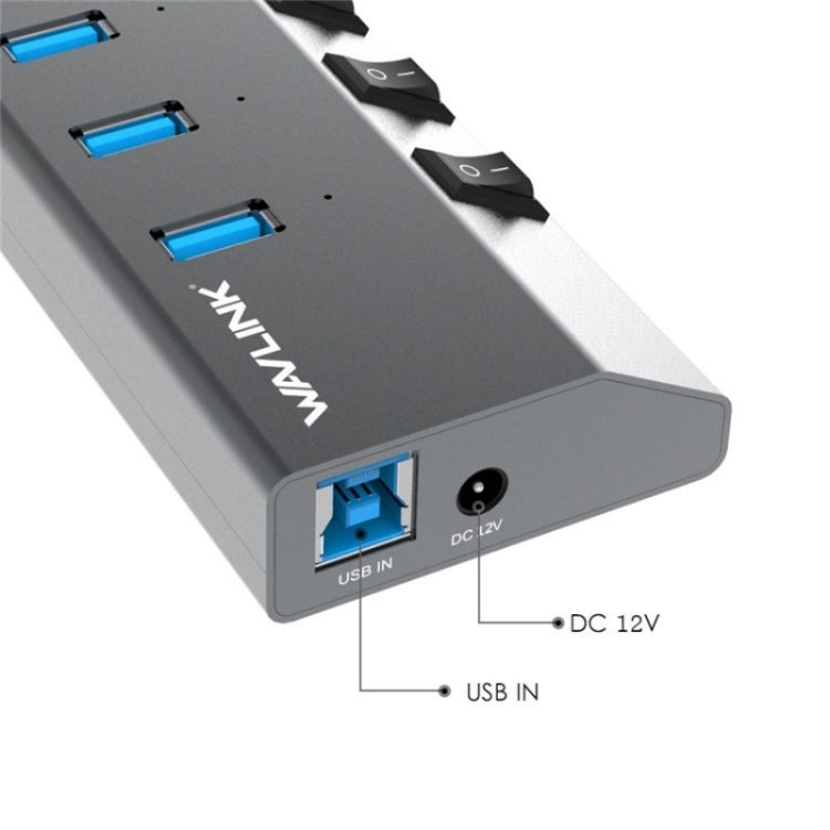 WAVLINK UH3076 5Gbps 7-port USB 3.0 Hub with Independent Switch and LED Indicator(UK Plug) - free shipping - PMC Jewellery - Order now!