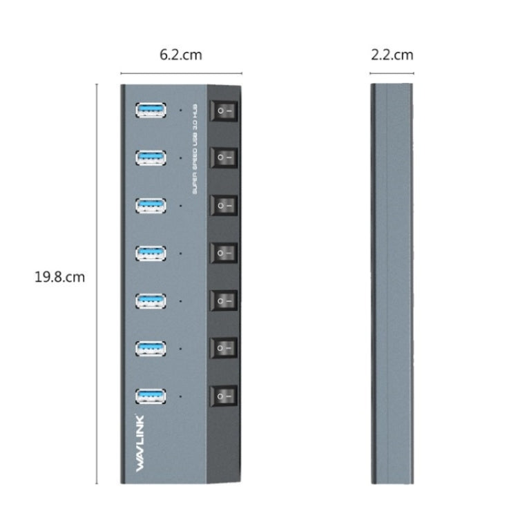 WAVLINK UH3076 5Gbps 7-port USB 3.0 Hub with Independent Switch and LED Indicator(AU Plug) - free shipping - PMC Jewellery - Order now!