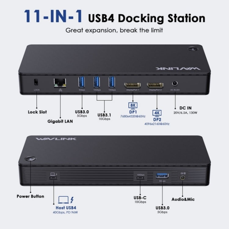 WAVLINK UTD22 Support 96W Laptop Charging USB4 Docking Station Dual Monitor USB-C Hub(EU Plug) - free shipping - PMc TechLife - Order now!