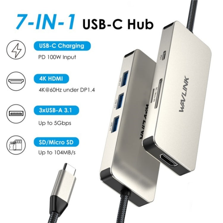 WAVLINK UHP3416 7-in-1 PD100W Charging SD / TF Card Reader 4K HD Type-C Docking Station(Black) - free shipping - PMC Jewellery - Order now!