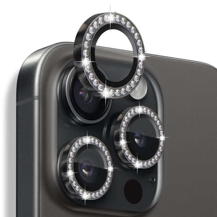 For iPhone 16 Pro / 16 Pro Max NORTHJO Rhinestone Camera Lens Protector Tempered Glass Metal Ring Film(Graphite) - free shipping - PMC Jewellery - Order now!
