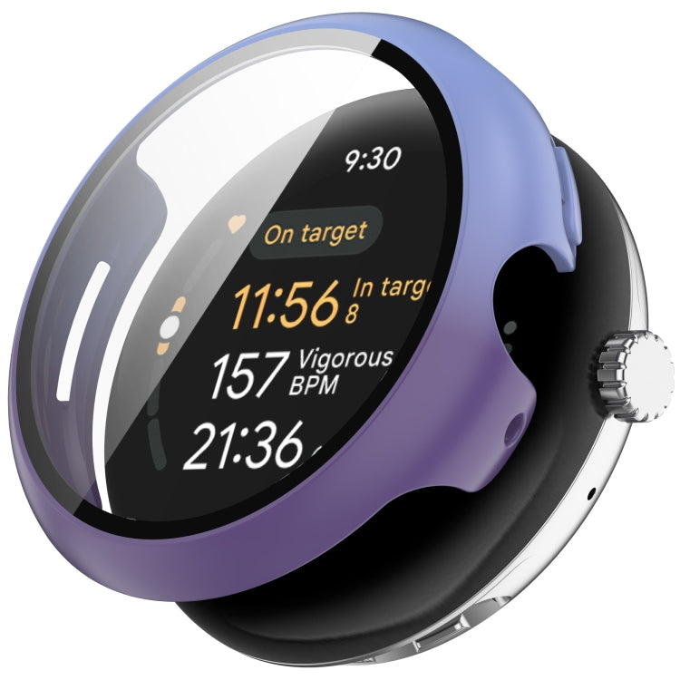 For Google Pixel Watch 3 45mm PC + Tempered Film Integrated Watch Protective Case(Blue+Purple) - Watch Cases by PMC TechLife | Online Shopping South Africa | PMC TechLife | Buy Now Pay Later Mobicred