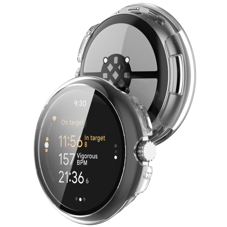 For Google Pixel Watch 3 45mm PC + Tempered Film Integrated Watch Protective Case(Transparent) - Watch Cases by PMC TechLife | Online Shopping South Africa | PMC TechLife | Buy Now Pay Later Mobicred