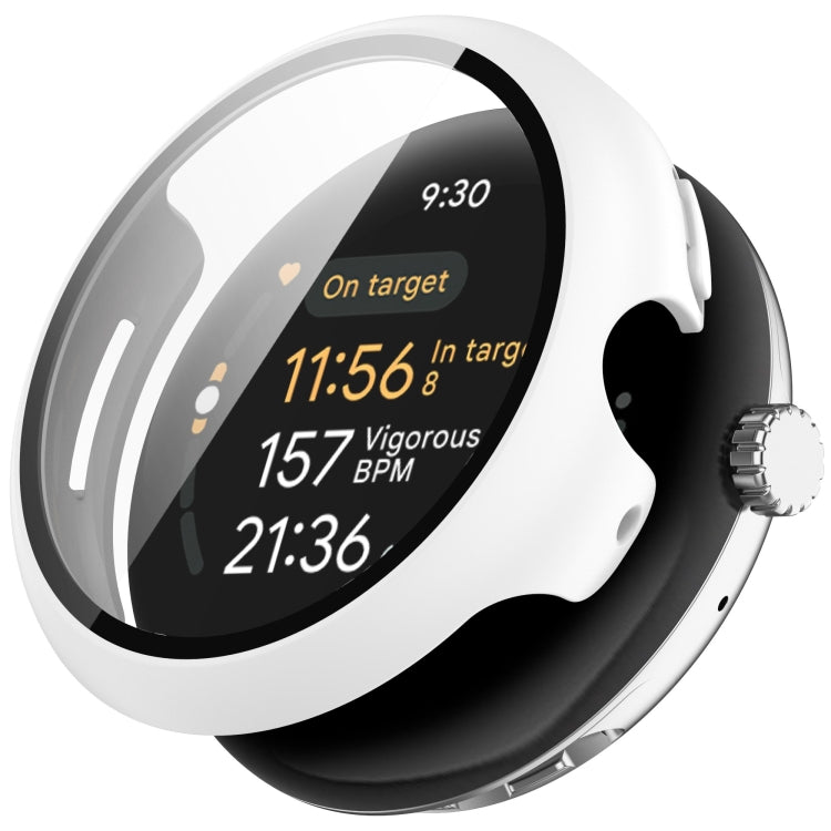 For Google Pixel Watch 3 45mm PC + Tempered Film Integrated Watch Protective Case(White) - Watch Cases by PMC TechLife | Online Shopping South Africa | PMC TechLife | Buy Now Pay Later Mobicred