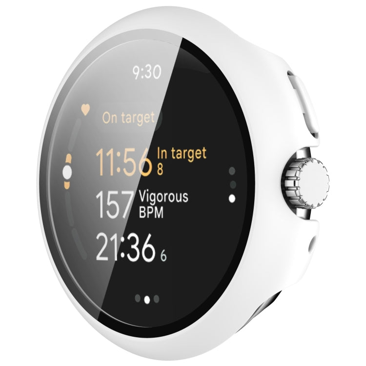 For Google Pixel Watch 3 45mm PC + Tempered Film Integrated Watch Protective Case(White) - Watch Cases by PMC TechLife | Online Shopping South Africa | PMC TechLife | Buy Now Pay Later Mobicred