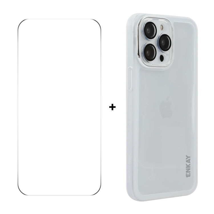 For iPhone 16 Pro Max ENKAY Hat-Prince Translucent Matte TPU Phone Case with Lens Film + 9H Big Arc Edge Film(White) - free shipping - PMC Jewellery - Order now!