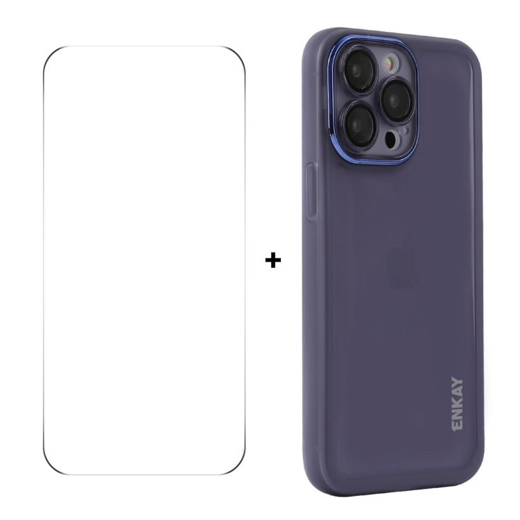 For iPhone 16 Pro Max ENKAY Hat-Prince Translucent Matte TPU Phone Case with Lens Film + 9H Big Arc Edge Film(Purple) - free shipping - PMC Jewellery - Order now!