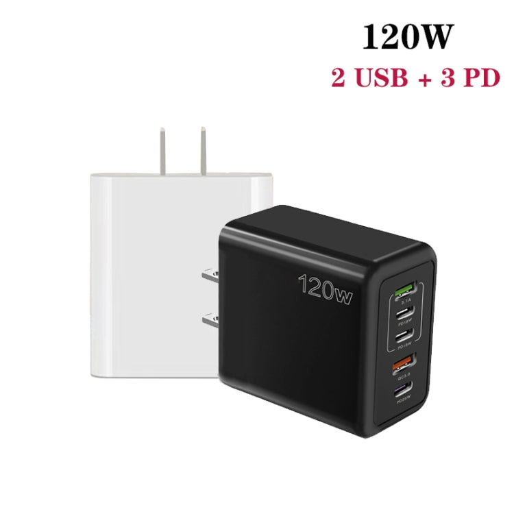 120W 3 PD Type-C Dual USB Multi Port Quick Charger for Mobile Phones, US Plug(Black) - free shipping - PMC Jewellery - Order now!