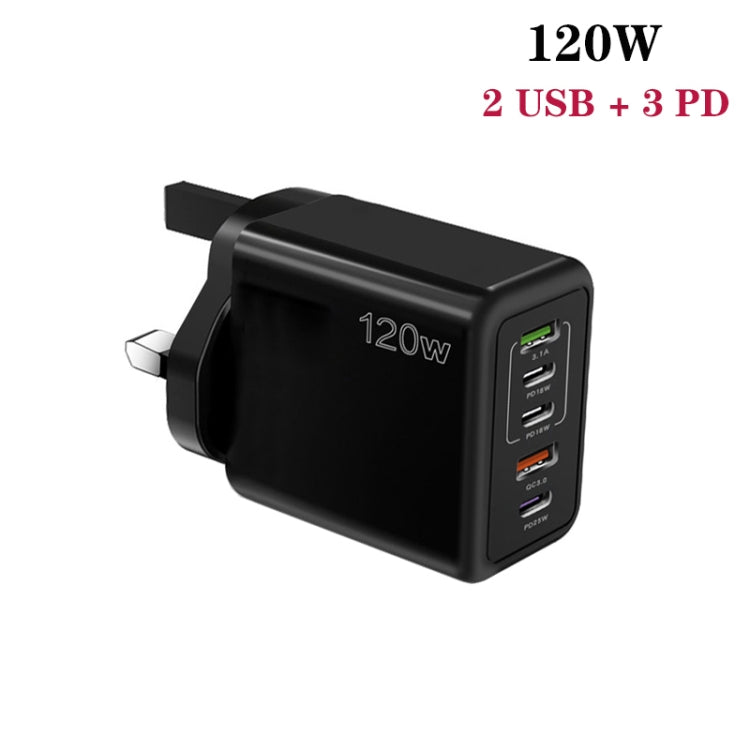 120W 3 PD Type-C Dual USB Multi Port Charger for Mobile Phones, UK Plug(Black) - free shipping - PMC Jewellery - Order now!