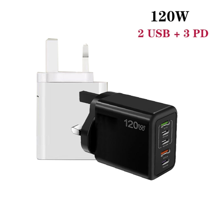 120W 3 PD Type-C Dual USB Multi Port Charger for Mobile Phones, UK Plug(Black) - free shipping - PMC Jewellery - Order now!