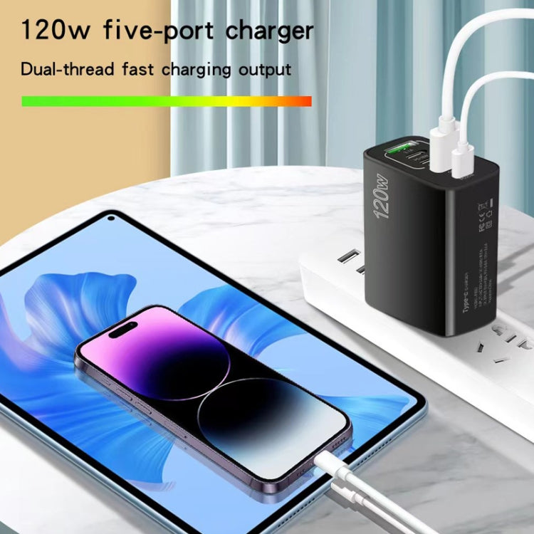 120W 3 PD Type-C Dual USB Multi Port Charger for Mobile Phones, UK Plug(Black) - free shipping - PMC Jewellery - Order now!
