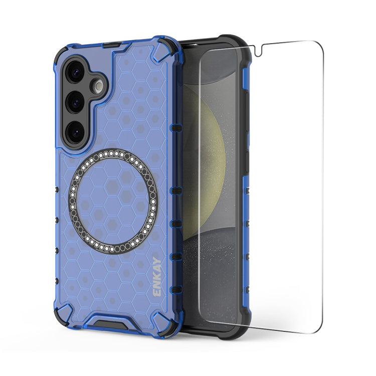 For Samsung Galaxy S24 5G ENKAY Hat-Prince Honeycomb MagSafe Shockproof Phone Case with 0.18mm Film(Blue) - free shipping - PMC Jewellery - Order now!