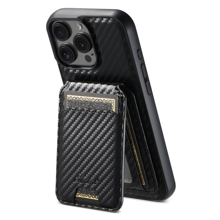 For iPhone 15 Pro Suteni TXWH18 Carbon Fiber Texture Detachable Wallet MagSafe Phone Case(Black) - free shipping - PMC Jewellery - Order now!