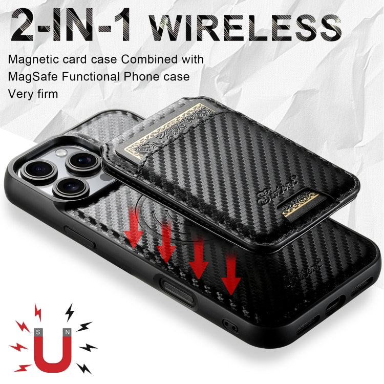 For iPhone 14 Suteni TXWH18 Carbon Fiber Texture Detachable Wallet MagSafe Phone Case(Black) - free shipping - PMC Jewellery - Order now!