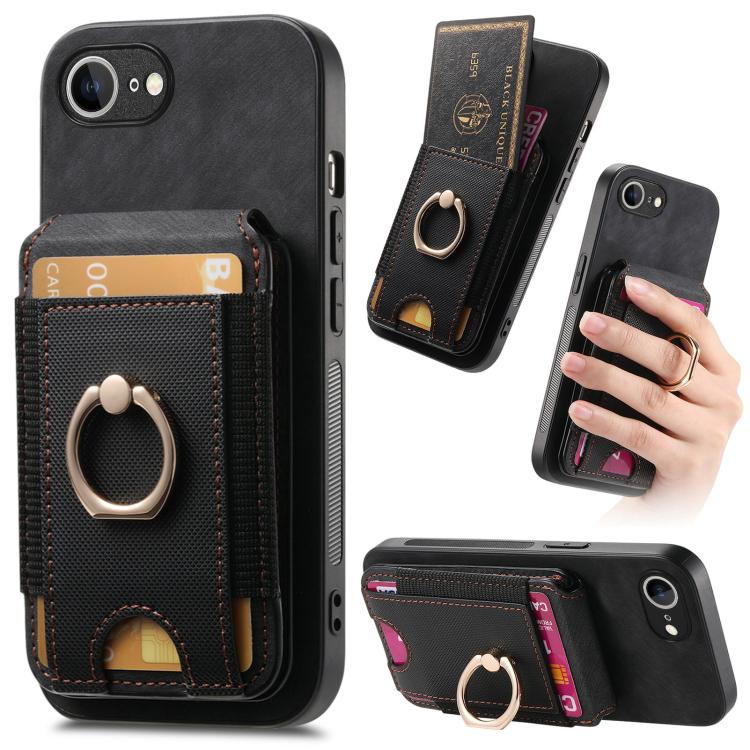 For iPhone 16e Retro Splitable Magnetic Stand Card Bag Leather Phone Case(Black) - iPhone 16e Cases by PMC TechLife | Online Shopping South Africa | PMC TechLife | Buy Now Pay Later Mobicred