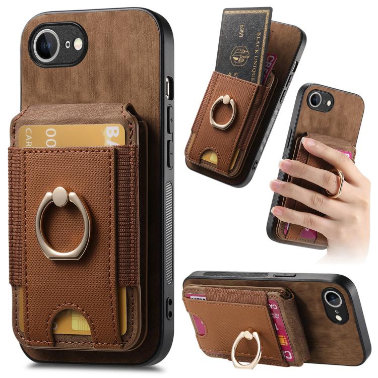 For iPhone 16e Retro Splitable Magnetic Stand Card Bag Leather Phone Case(Brown) - iPhone 16e Cases by PMC TechLife | Online Shopping South Africa | PMC TechLife | Buy Now Pay Later Mobicred