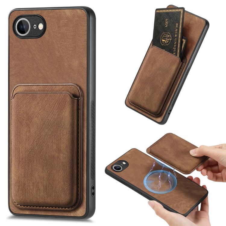 For iPhone 16e Retro Leather Card Bag Magnetic Phone Case(Brown) - iPhone 16e Cases by PMC TechLife | Online Shopping South Africa | PMC TechLife | Buy Now Pay Later Mobicred