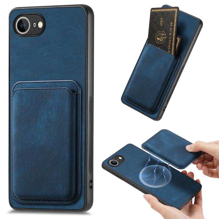 For iPhone 16e Retro Leather Card Bag Magnetic Phone Case(Blue) - free shipping - PMC TechLife - Order now!