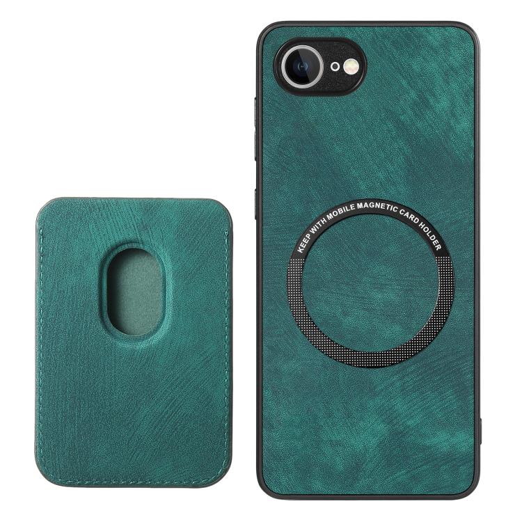For iPhone 16e Retro Leather Card Bag Magnetic Phone Case(Green) - iPhone 16e Cases by PMC TechLife | Online Shopping South Africa | PMC TechLife | Buy Now Pay Later Mobicred