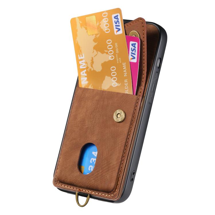 For iPhone 16e Retro Card Wallet Fold Leather Phone Case with Strap(Brown) - iPhone 16e Cases by PMC TechLife | Online Shopping South Africa | PMC TechLife | Buy Now Pay Later Mobicred