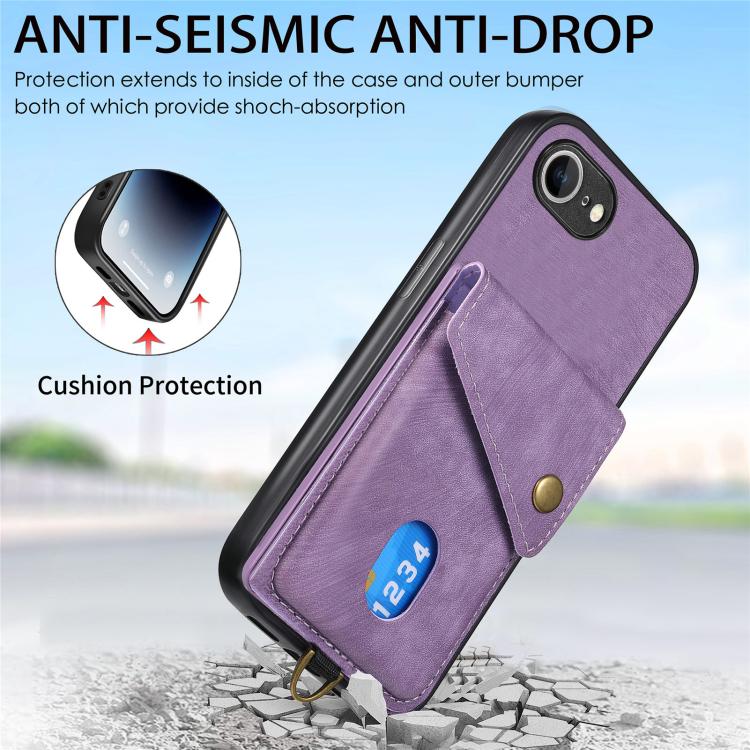 For iPhone 16e Retro Card Wallet Fold Leather Phone Case with Strap(Purple) - iPhone 16e Cases by PMC TechLife | Online Shopping South Africa | PMC TechLife | Buy Now Pay Later Mobicred