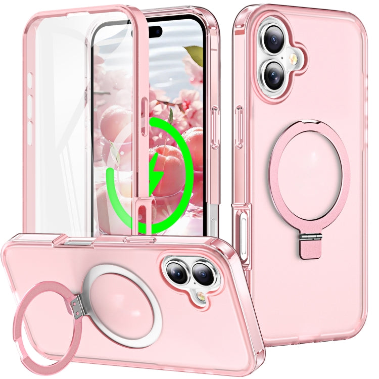 For iPhone 16 Plus Frosted Skin Feel MagSafe Holder 360 Full Body Phone Case(Pink) - free shipping - PMC Jewellery - Order now!