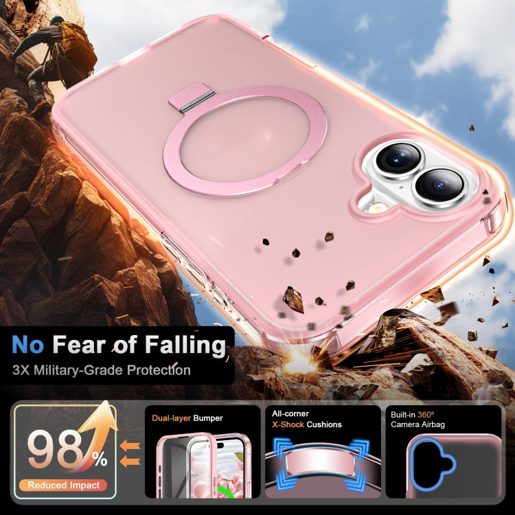 For iPhone 16 Plus Frosted Skin Feel MagSafe Holder 360 Full Body Phone Case(Pink) - free shipping - PMC Jewellery - Order now!