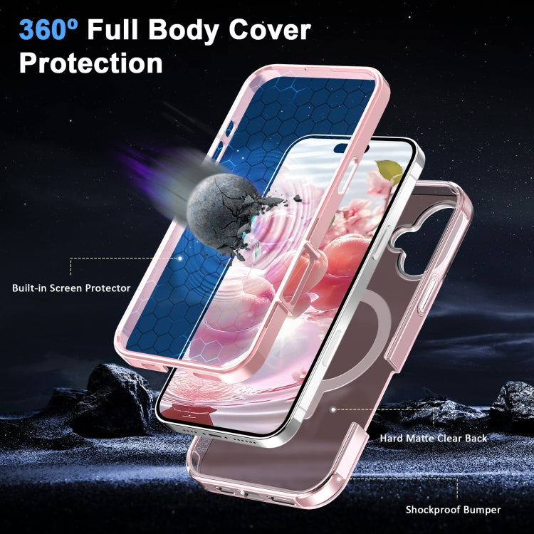 For iPhone 16 Plus Frosted Skin Feel MagSafe Holder 360 Full Body Phone Case(Pink) - free shipping - PMC Jewellery - Order now!