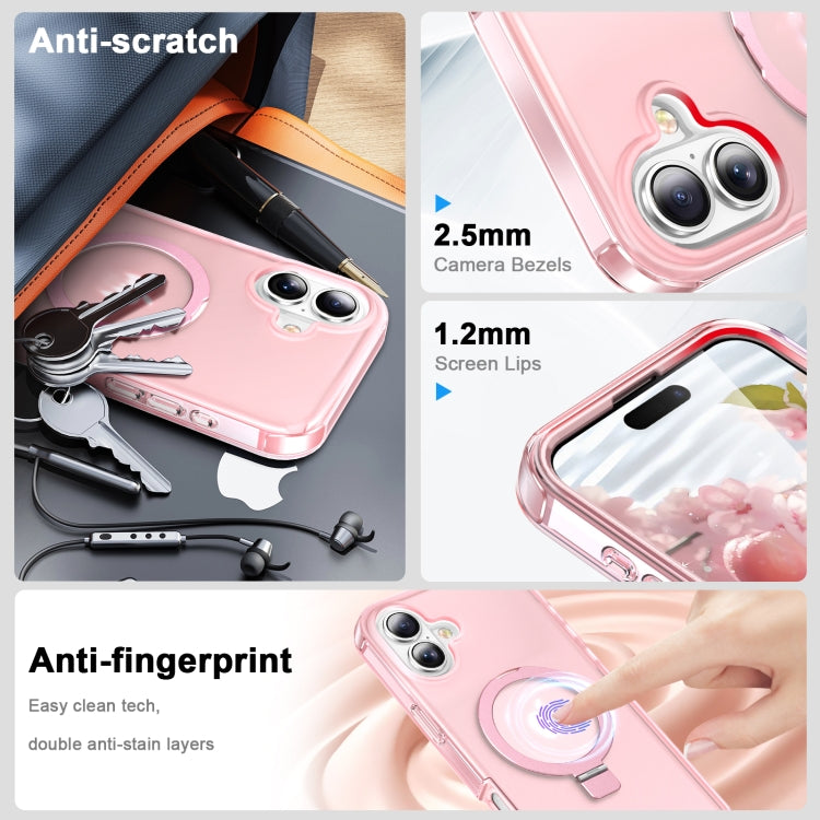 For iPhone 16 Plus Frosted Skin Feel MagSafe Holder 360 Full Body Phone Case(Pink) - free shipping - PMC Jewellery - Order now!