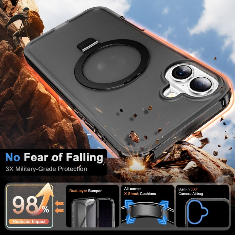 For iPhone 16 Plus Frosted Skin Feel MagSafe Holder 360 Full Body Phone Case(Black) - free shipping - PMC Jewellery - Order now!