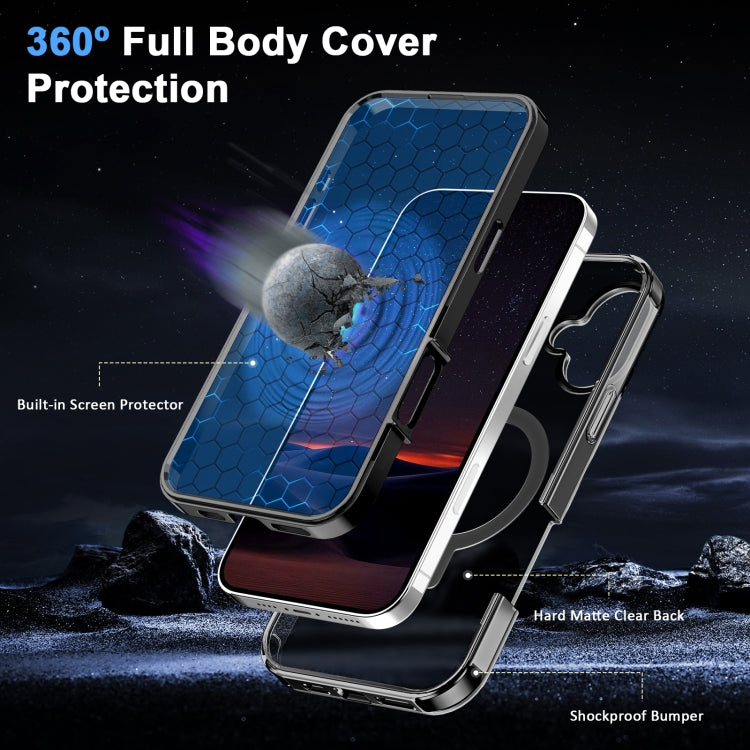For iPhone 16 Plus Frosted Skin Feel MagSafe Holder 360 Full Body Phone Case(Black) - free shipping - PMC Jewellery - Order now!