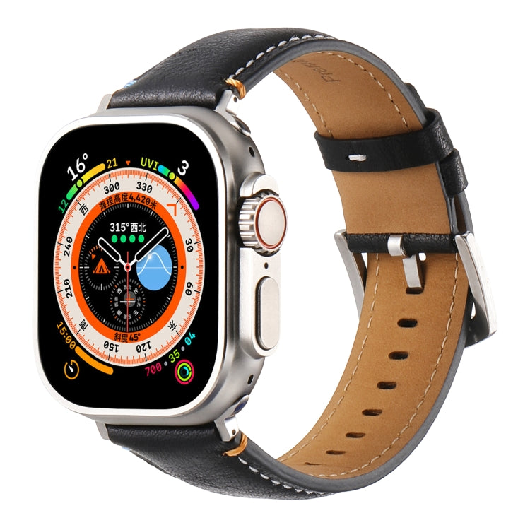 Stitched Genuine Leather Watch Band For Apple Watch 46mm / 49mm / 45mm / 44mm(Pull Up Leather Black) - Watch Bands by PMC TechLife | Online Shopping South Africa | PMC TechLife | Buy Now Pay Later Mobicred
