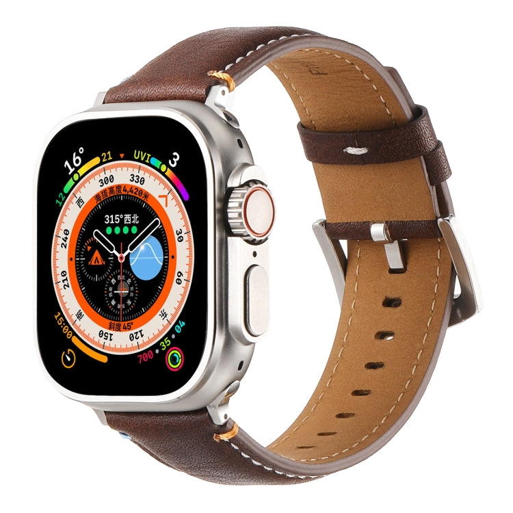 Stitched Genuine Leather Watch Band For Apple Watch 46mm / 49mm / 45mm / 44mm(Pull Up Leather Coffee) - Watch Bands by PMC TechLife | Online Shopping South Africa | PMC TechLife | Buy Now Pay Later Mobicred