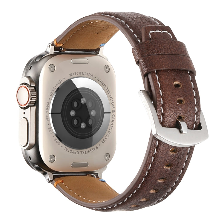 Stitched Genuine Leather Watch Band For Apple Watch 46mm / 49mm / 45mm / 44mm(Pull Up Leather Coffee) - Watch Bands by PMC TechLife | Online Shopping South Africa | PMC TechLife | Buy Now Pay Later Mobicred