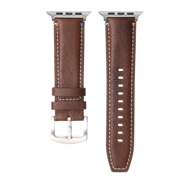 Stitched Genuine Leather Watch Band For Apple Watch 42mm / 41mm / 40mm / 38mm(Pull Up Leather Coffee) - Watch Bands by PMC TechLife | Online Shopping South Africa | PMC TechLife | Buy Now Pay Later Mobicred