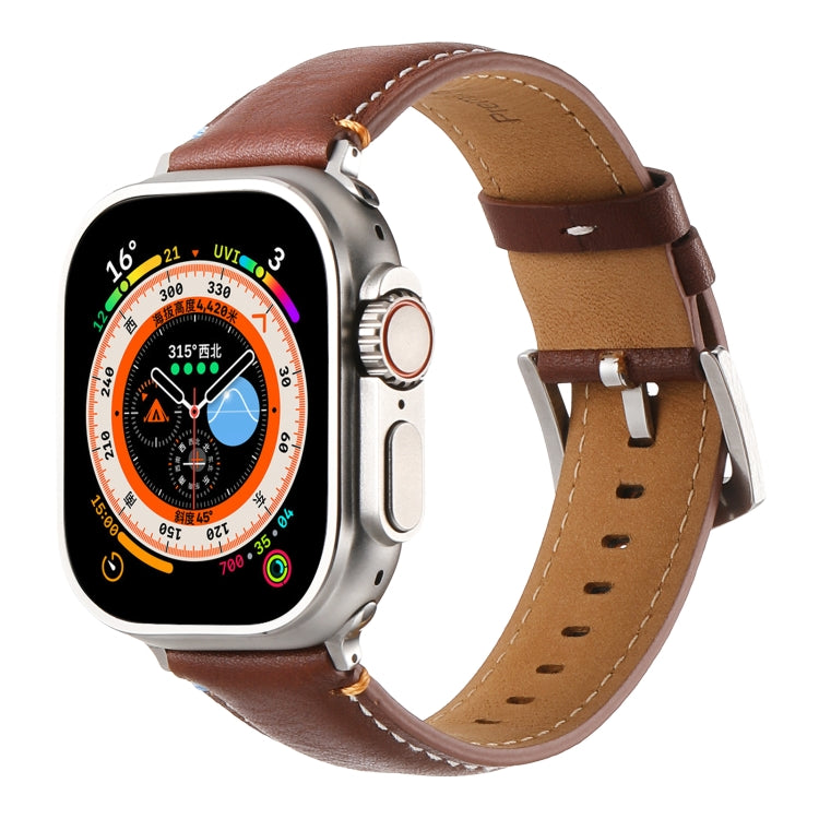 Stitched Genuine Leather Watch Band For Apple Watch 42mm / 41mm / 40mm / 38mm(Pull Up Leather Brown) - Watch Bands by PMC TechLife | Online Shopping South Africa | PMC TechLife | Buy Now Pay Later Mobicred