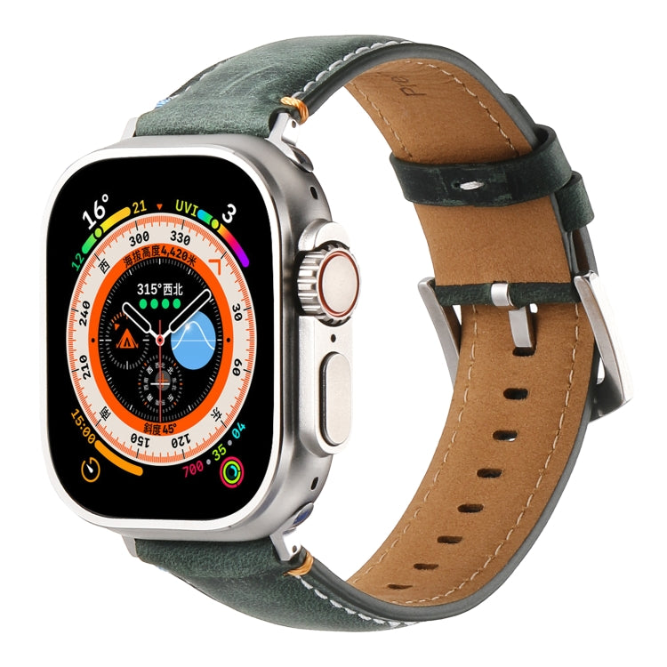 Stitched Genuine Leather Watch Band For Apple Watch 42mm / 41mm / 40mm / 38mm(Frosted Green) - Watch Bands by PMC TechLife | Online Shopping South Africa | PMC TechLife | Buy Now Pay Later Mobicred