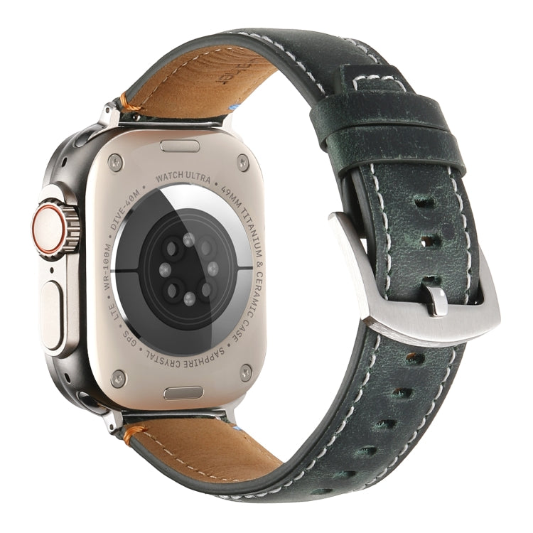 Stitched Genuine Leather Watch Band For Apple Watch 42mm / 41mm / 40mm / 38mm(Frosted Green) - Watch Bands by PMC TechLife | Online Shopping South Africa | PMC TechLife | Buy Now Pay Later Mobicred