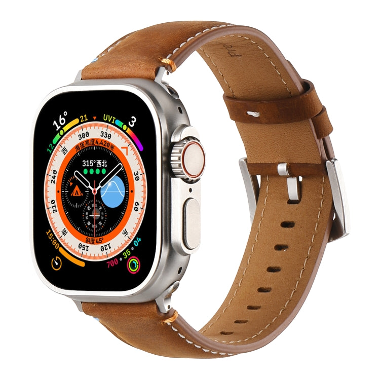 Stitched Genuine Leather Watch Band For Apple Watch 42mm / 41mm / 40mm / 38mm(Frosted Brown) - Watch Bands by PMC TechLife | Online Shopping South Africa | PMC TechLife | Buy Now Pay Later Mobicred