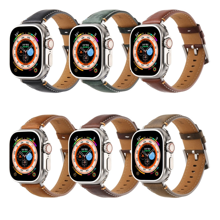 Stitched Genuine Leather Watch Band For Apple Watch 46mm / 49mm / 45mm / 44mm(Pull Up Leather Coffee) - Watch Bands by PMC TechLife | Online Shopping South Africa | PMC TechLife | Buy Now Pay Later Mobicred