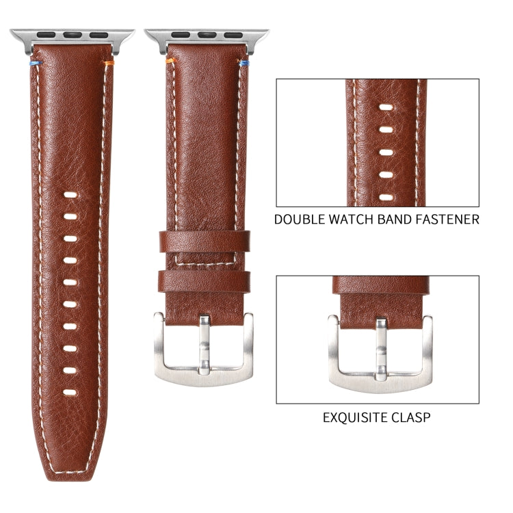 Stitched Genuine Leather Watch Band For Apple Watch 46mm / 49mm / 45mm / 44mm(Pull Up Leather Brown) - Watch Bands by PMC TechLife | Online Shopping South Africa | PMC TechLife | Buy Now Pay Later Mobicred