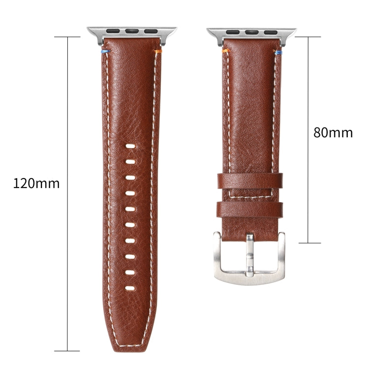 Stitched Genuine Leather Watch Band For Apple Watch 42mm / 41mm / 40mm / 38mm(Pull Up Leather Black) - Watch Bands by PMC TechLife | Online Shopping South Africa | PMC TechLife | Buy Now Pay Later Mobicred